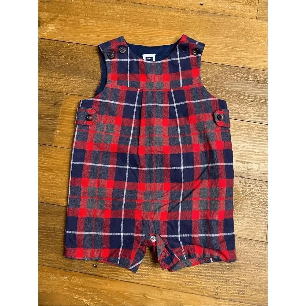 Janie and Jack 0-3 months Jon Jon romper baby overalls outfit buttons plaid